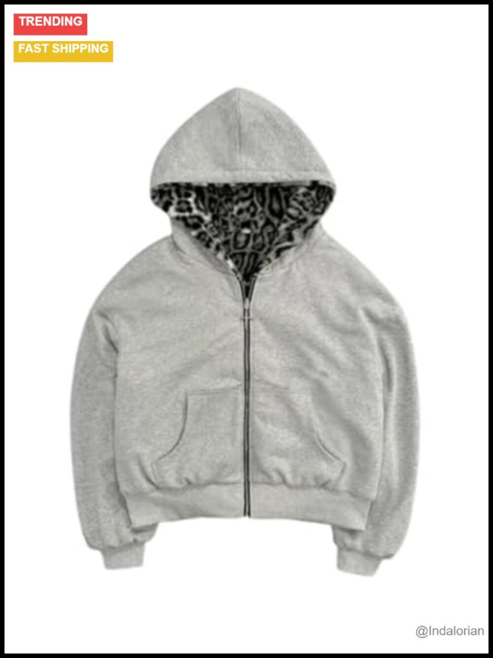 Reversible Leopard Print Zip Up Oversized Hoodie Jacket